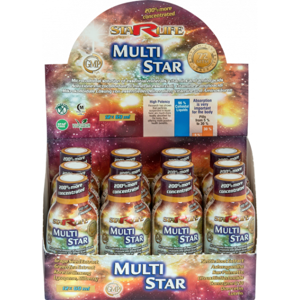 Multi star (12*60 ml) koloidní roztok obsahující vitamíny, minerály, aminokyseliny, stopové prvky, enzymy