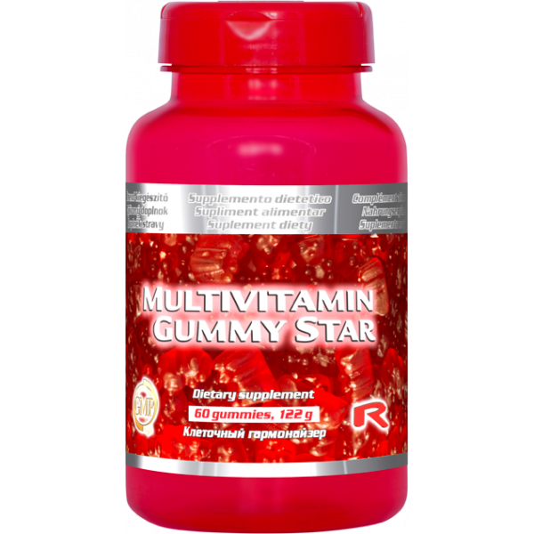 Multivitamin Gummy star gumové bonbóny pro podporu imunity  s dalšími vitamíny jako A, E, D3, B6 a B12